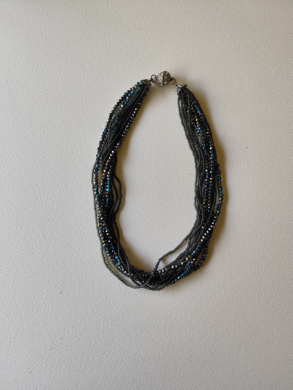 4/$50⭐️Premier Designs Multi Strand Necklace Deep Teal Gray Glass Faceted